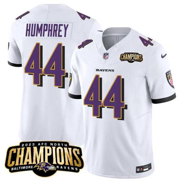 Men & Women & Youth Baltimore Ravens #44 Marlon Humphrey White 2023 F.U.S.E. AFC North Champions Vapor Limited Jersey